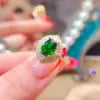 Low MOQ OEM/ODM Luxury 925 Sterling Silver Gold Plated Natural Emerald Ring for Women's Wedding Gift