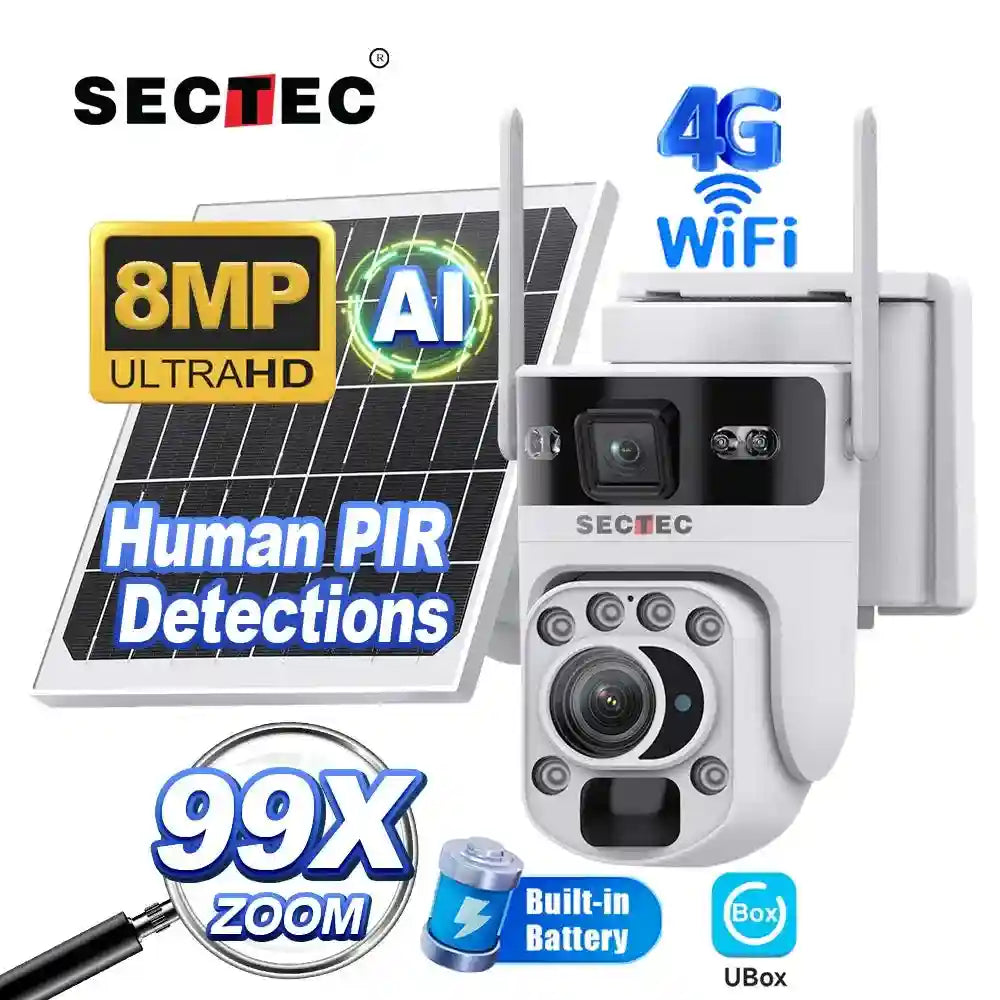 4K Solar Security Camera: Dual Lens PTZ Smart Home Surveillance System 4 K Tidesmit
