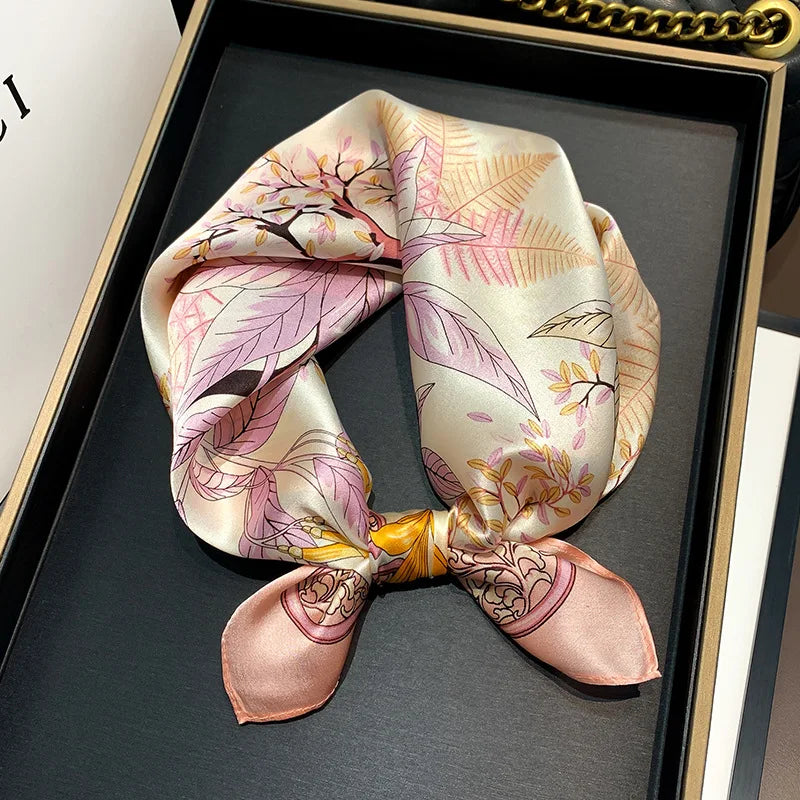 Women's Spring Autumn Mulberry Silk Square Scarf, Elegant Geometric Print, Soft & Smooth Neck Scarf