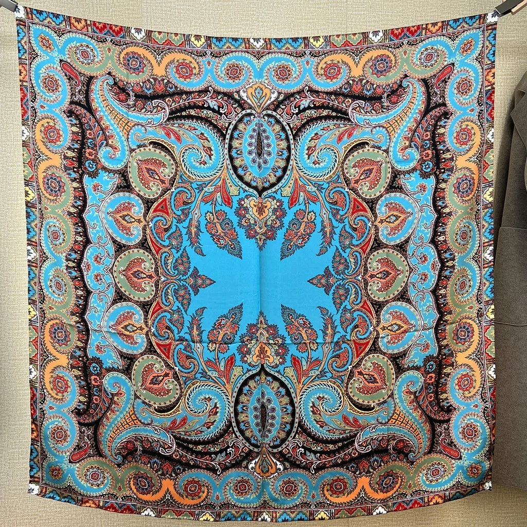 105cm Large Square Scarf Mulberry Silk Crepe Satin Shawl Printed Floral Scarf