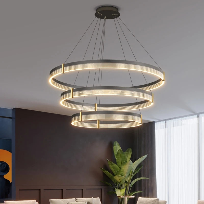 Nordic LED Ring Light Chandelier | Adjustable Color Temperature 3-Layer Tidesmit