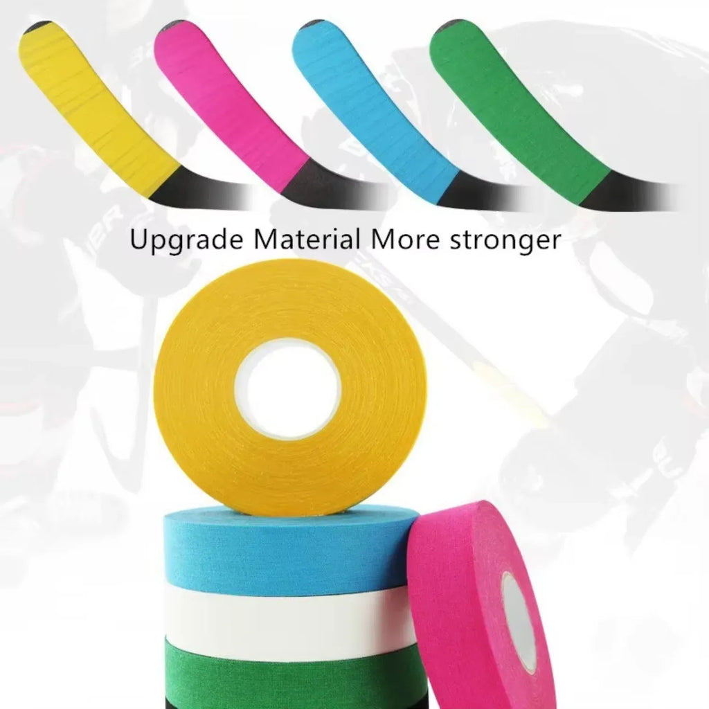 Multi-color athletic grip tape rolls: yellow, pink, blue, green