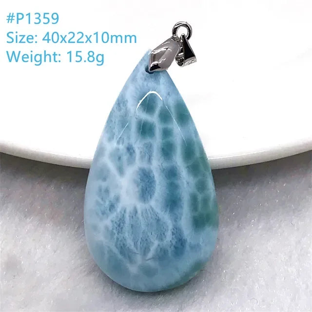 Natural Blue Larimar Trendy Necklace Pendant Women Men Gift Beads 925 Sterling Silver Dominica Water Drop Crystal Stone Jewelry