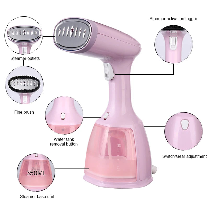 Tidesmit saengQ 1500W handheld garment steamer side view showing 350ml water tank for vertical travel clothes ironing