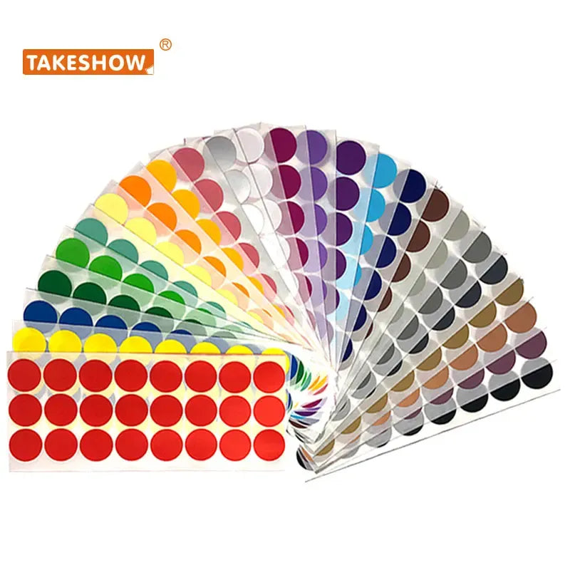 Assorted multicolor round dot sticker sheets with repeating circular dots