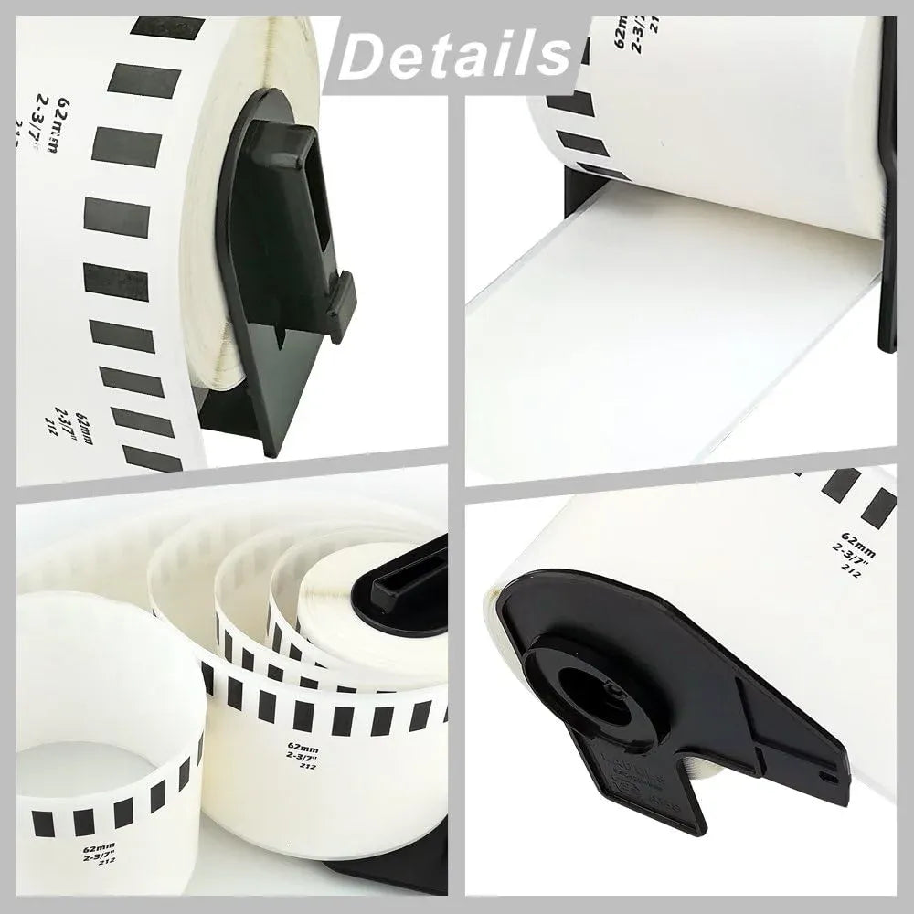 White label roll details with black dashed edges and dispensing guides