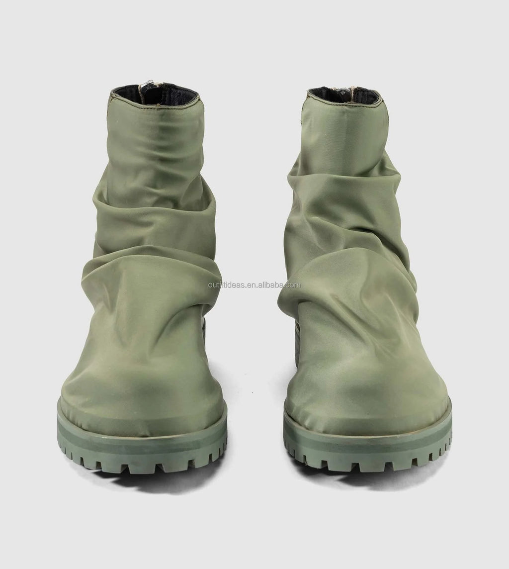 Secure Fit Zip-Up Round Toe Ankle Pleats Distressed Men Trendy Safety Boot Marathon Biker Heavy Nylon Marathon Distressed Boot