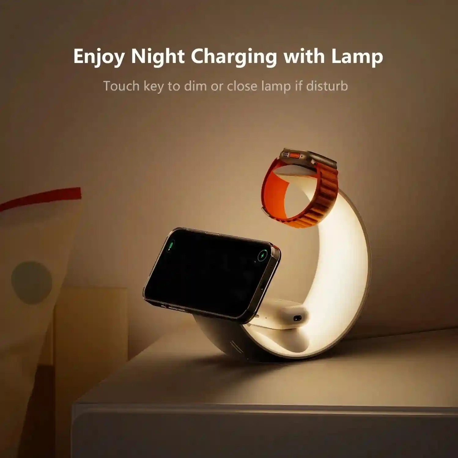 15W Magnetic Wireless Charger Lamp with RGB Ambient Light - White Tidesmit