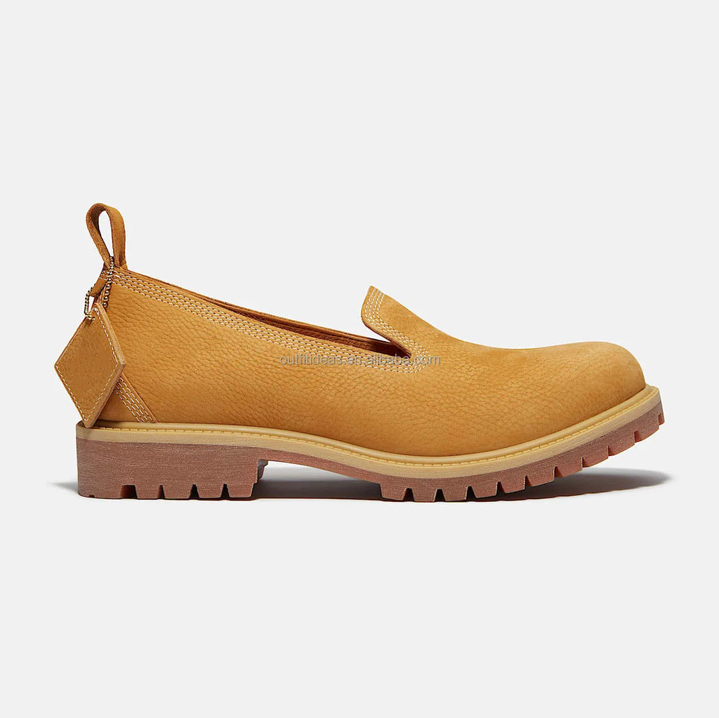 Unisex Men Women 100% Genuine Leather Loafers Round Toe Wedding Beach Embossed Cobranding Men Slip on Loafer Wheat Slip-On Shoes