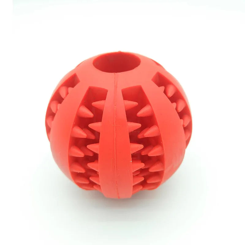 Red TPR dog molar ball toy for interactive chewing and effective teeth cleaning for puppies and dogs.