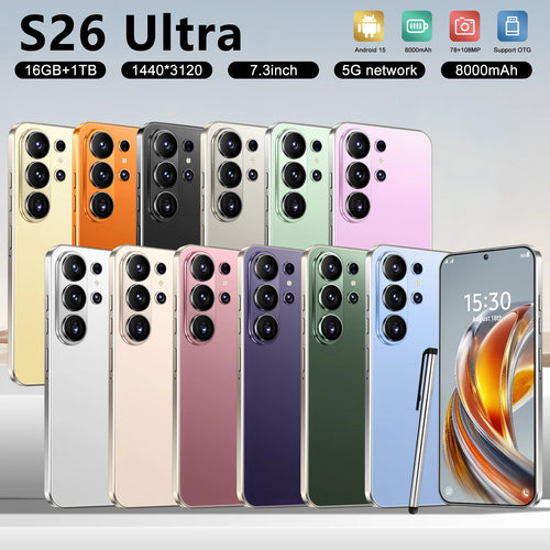 Original S26 5G smartphone with 7.3 inch HD screen, 16GB RAM, 1TB storage and 8000mAh battery