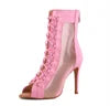 9.5cm Red Dance Heels Latin Boots Open Toe Ballroom Swing Performance Jazz Bachatas Dancing Shoes for Women