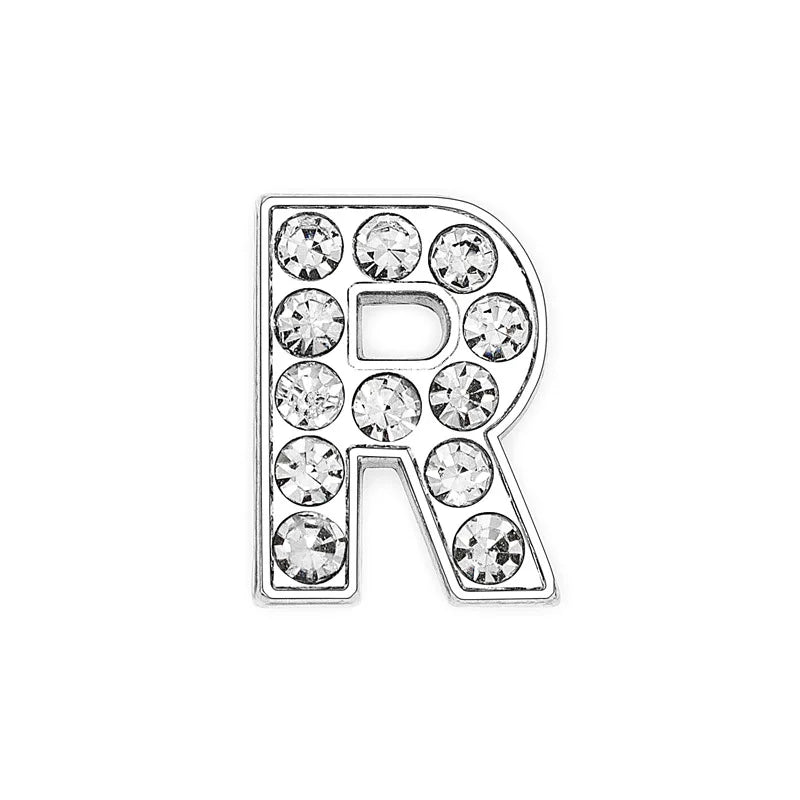 Sparkling silver rhinestone letter 'R' slide charm for 8mm DIY pet collars to personalize your dog's accessory.