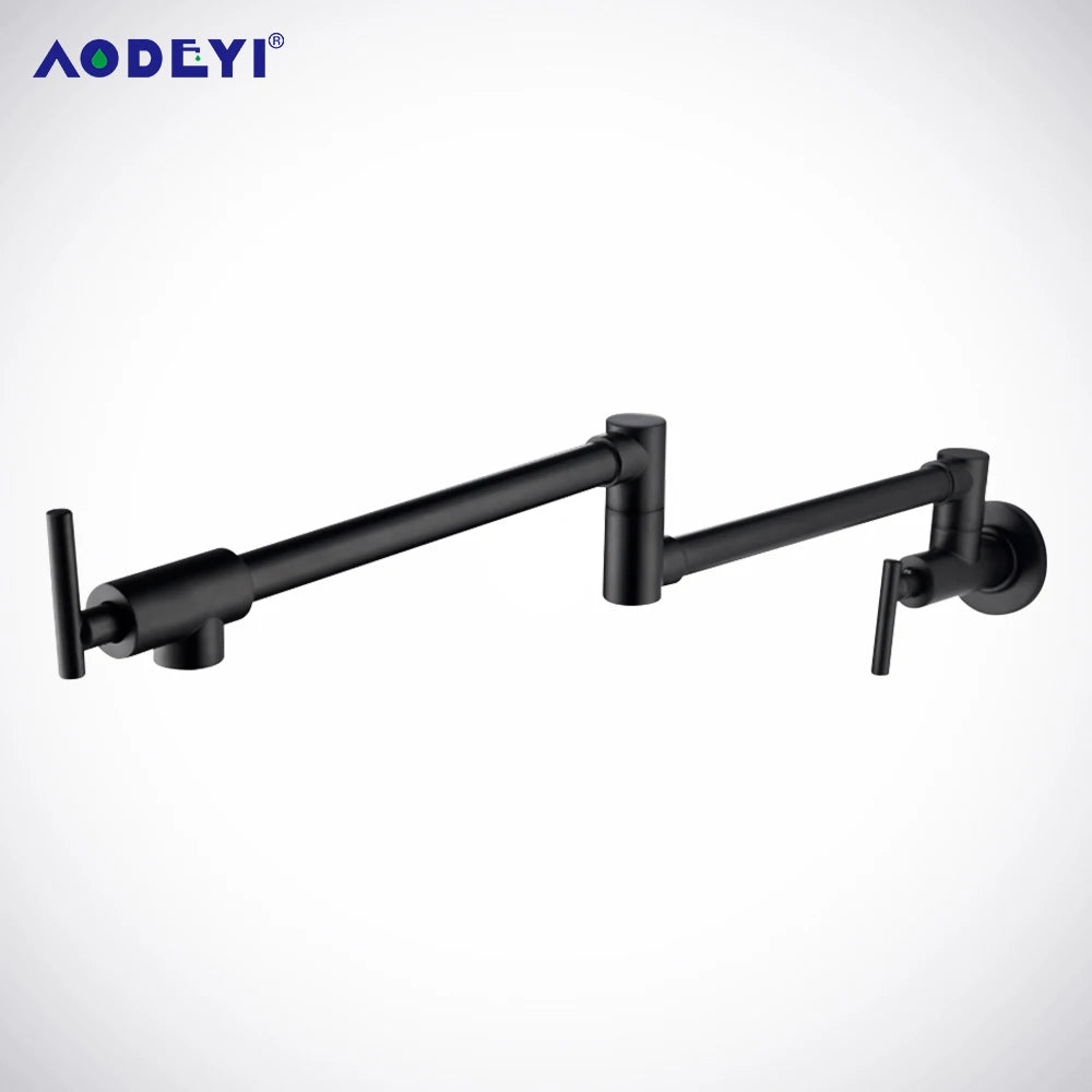 Brass Pot Filler Tap Wall Mounted Kitchen Sink Faucet Black Single Cold Taps Single Hole faucets 360 Rotate Folding Spout spigot