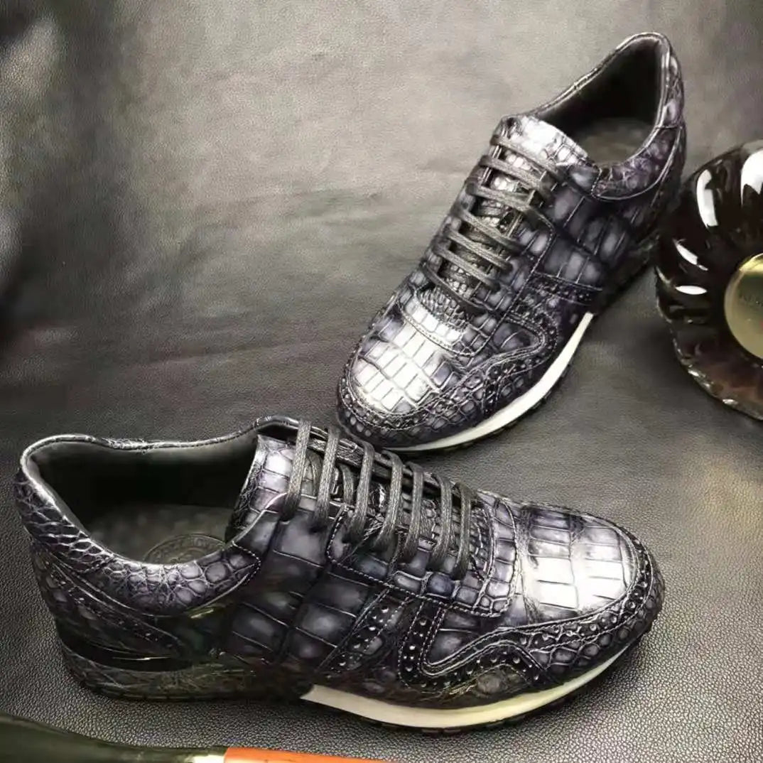 Goodyear Welt Sepatu Walking Style Shoes High Quality alligator Sport Sneakers Shoes for Men Luxury crocodile Leather Man Shoes