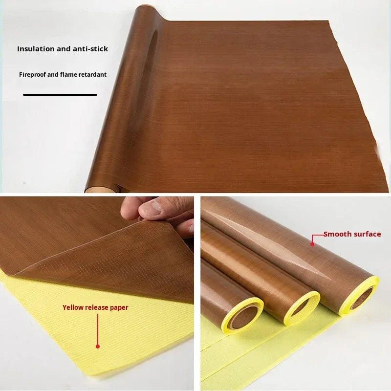 Brown insulation adhesive tape sheet with smooth surface, yellow release backing visible