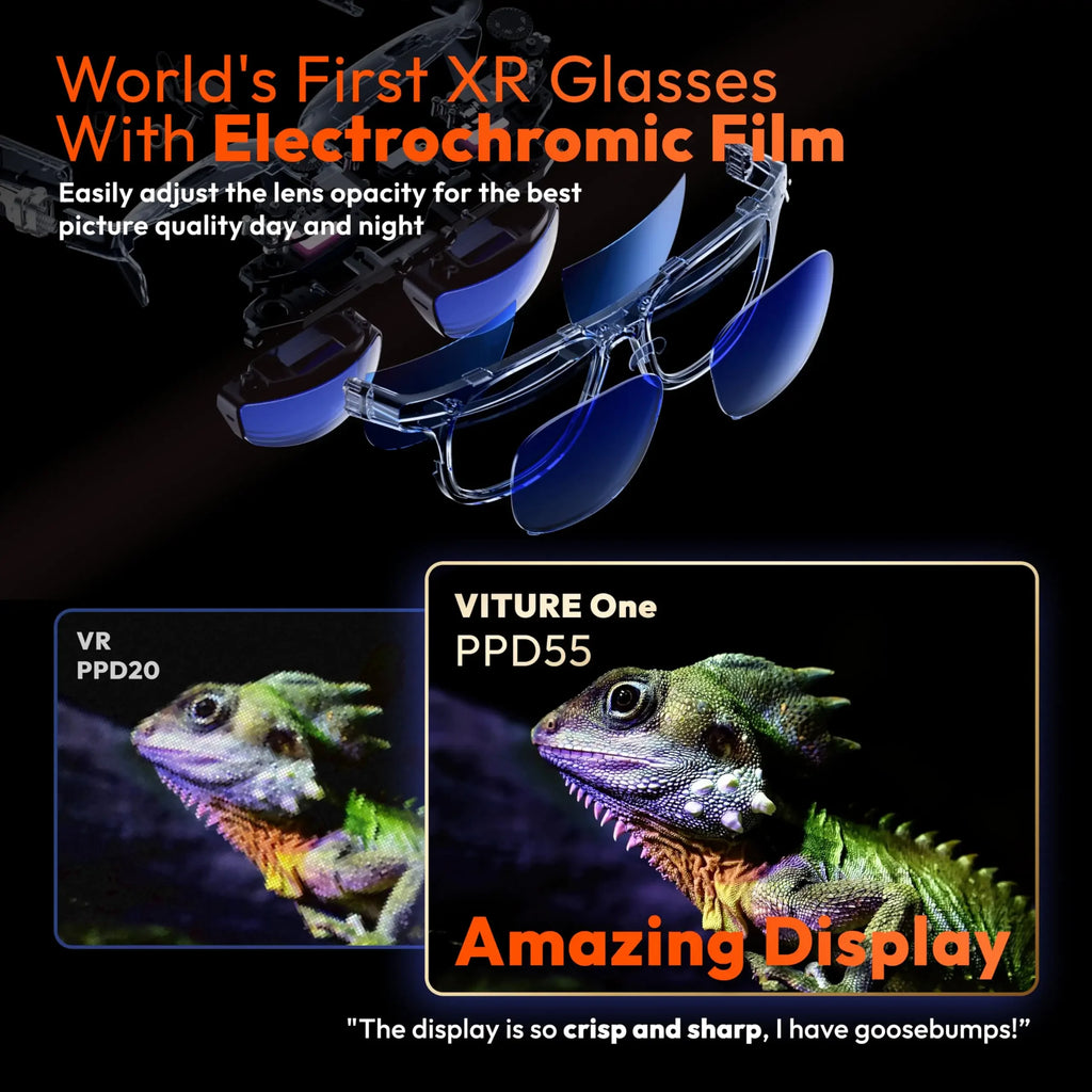 VITURE One XR/AR 3D Glasses Compatible Steam Deck/ROG Ally/Gaming Consoles/PC/Android Electrochromic Film Myopia Adjustments