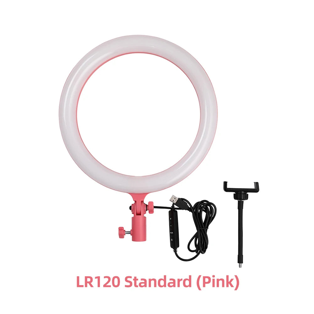 LED Ring Light with Adjustable Color Temperature for Video and Makeup LR120 Pink China Mainland Tidesmit