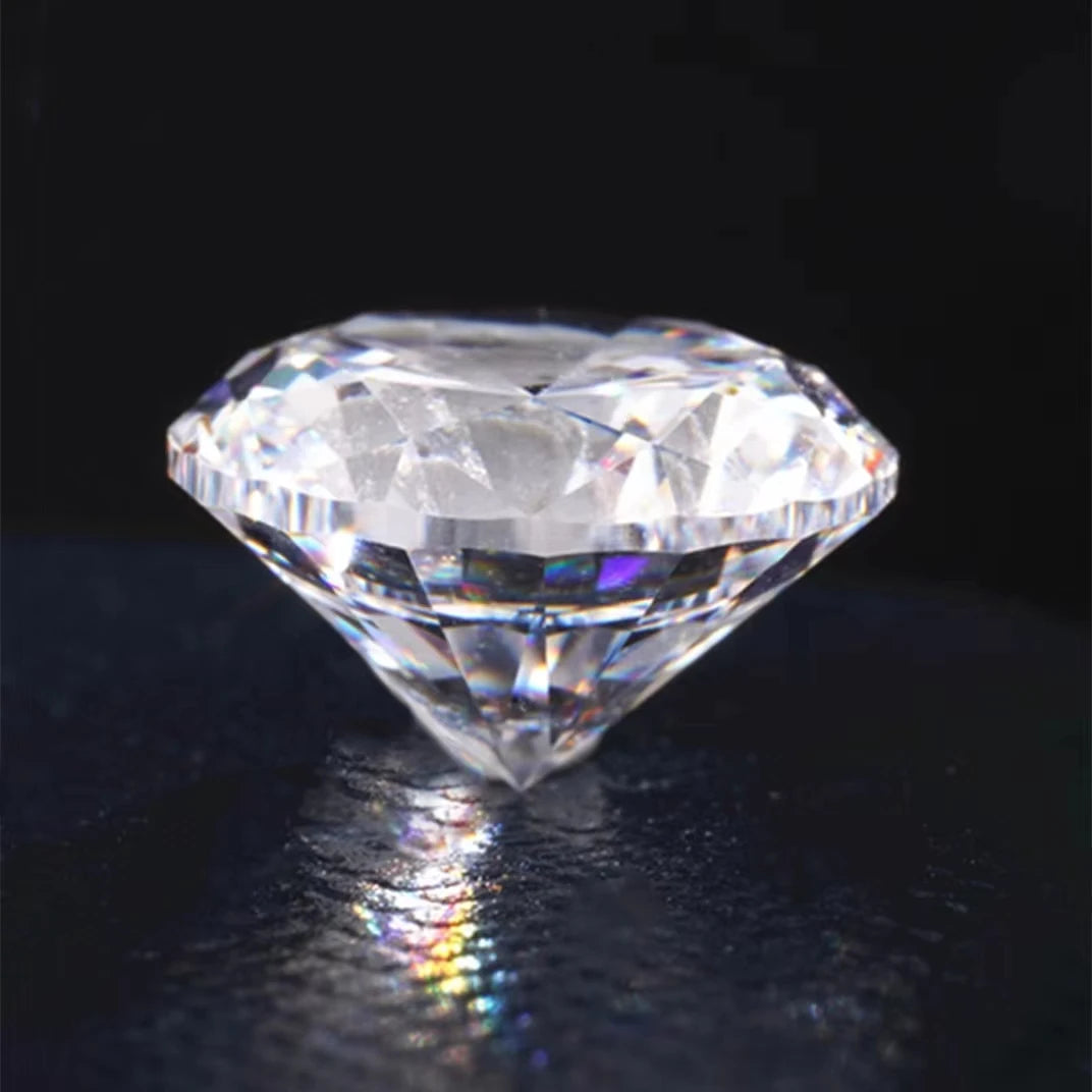 Pear-shaped lab-grown diamond with faceted facets and reflective highlights