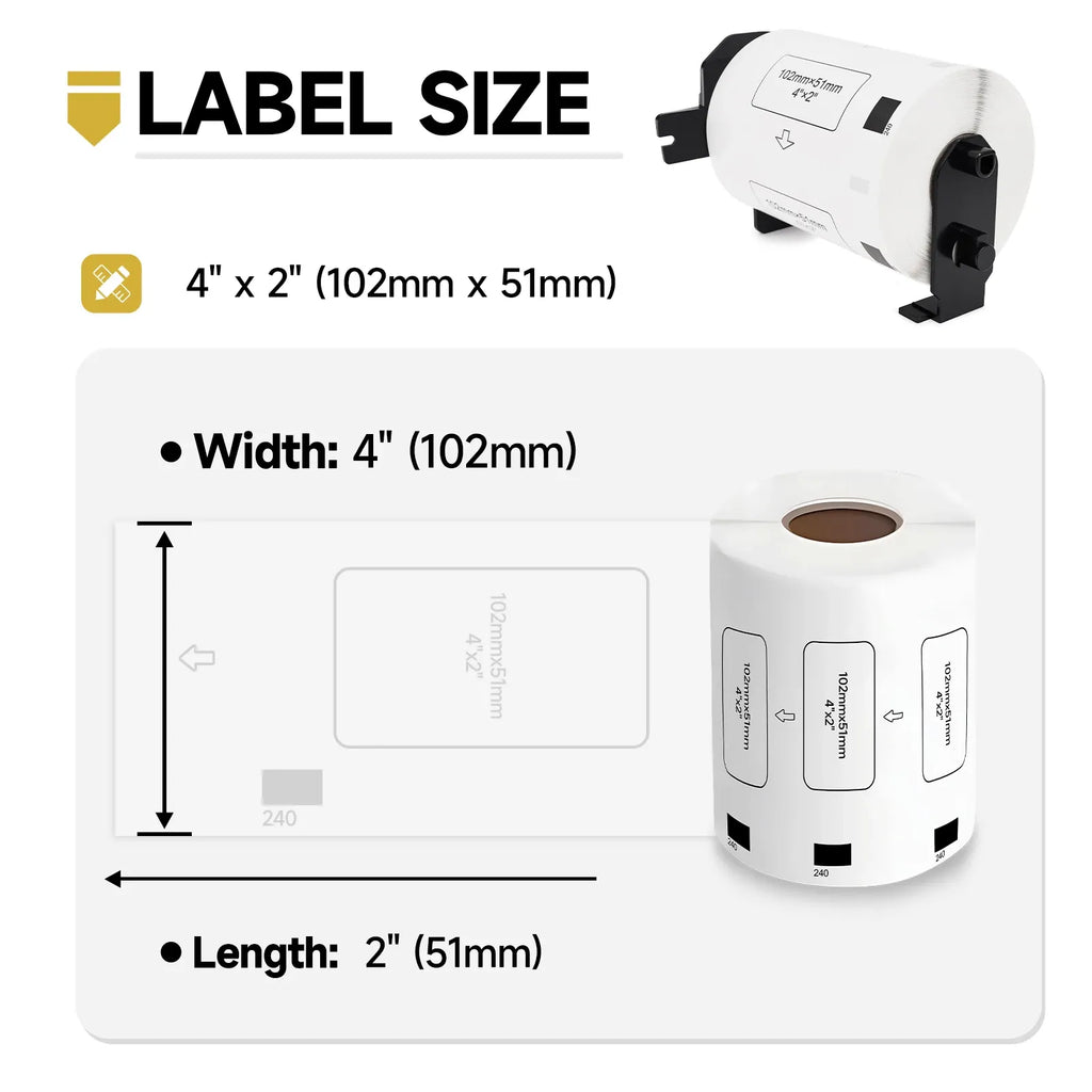 Thermal label roll size 102mm x 51mm (4" x 2") with label strip