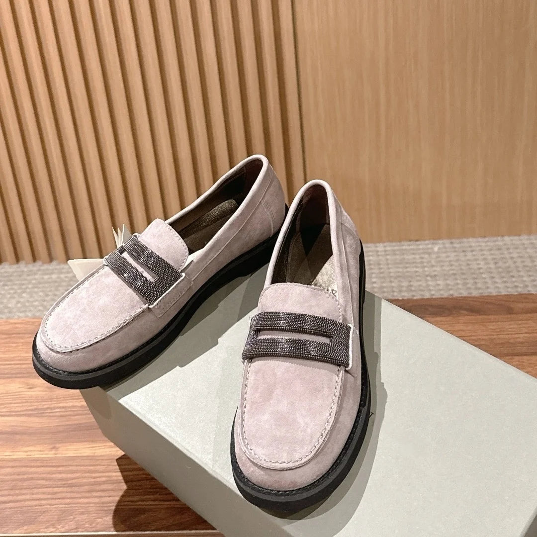Luxury Designer Women's Suede and Calfskin Flat Casual Shoes, Master-quality High-grade Leather Anti-slip Casual Shoes for Women