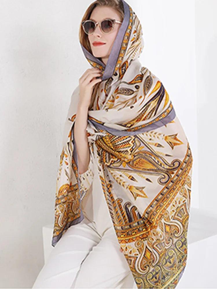 China Luxury Fashion Spring 100% Pure Silk Scarves Lady Multi Color Long Shawl