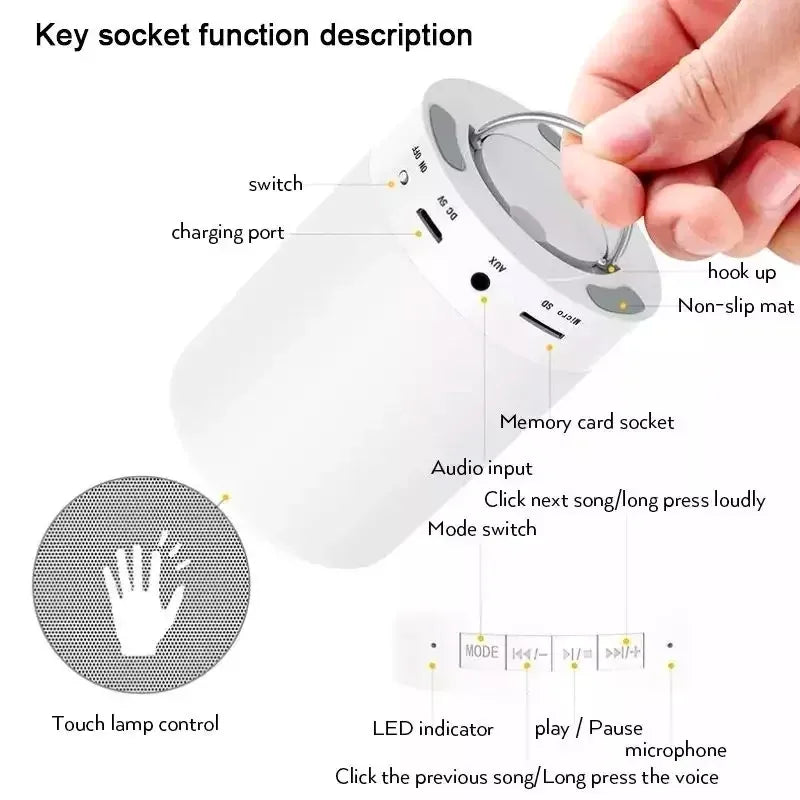 Portable Bluetooth Speaker with Touch Lights - White Waterproof Audio My Store