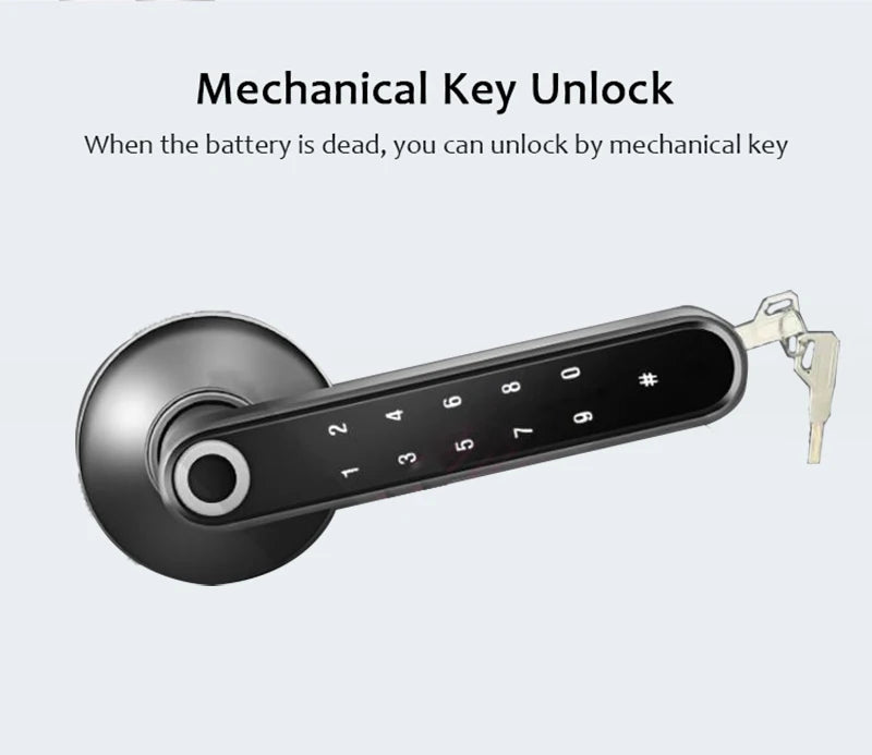 Bluetooth Tuya Smart Fingerprint Lock Lithium Battery Electronic Handle Lock Key For Wooden door