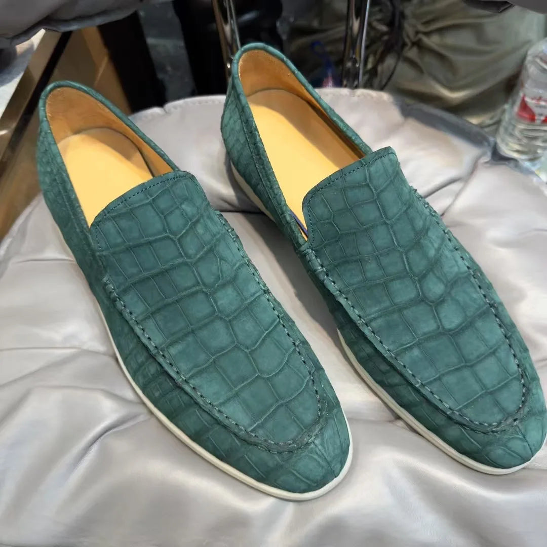 New Fashion Loafers Nubuck Crocodile Leather Shoes Men Office Business Formal Shoes Genuine Alligator Skin Italian Dress Shoes