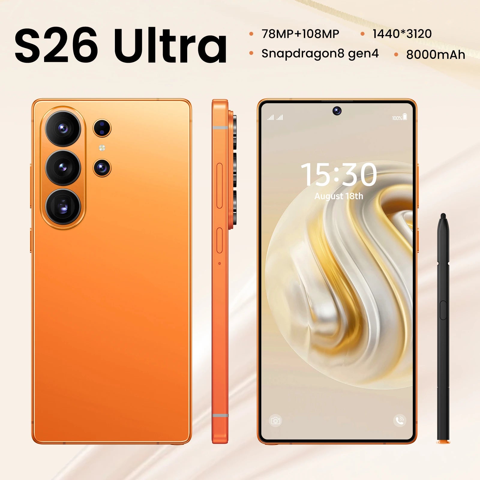 22GB+2TB 2026 S26 Ultra Smartphone for Dual-SIM 5G With High Definition Camera Unlocked Phones 144Hz 108MP LED