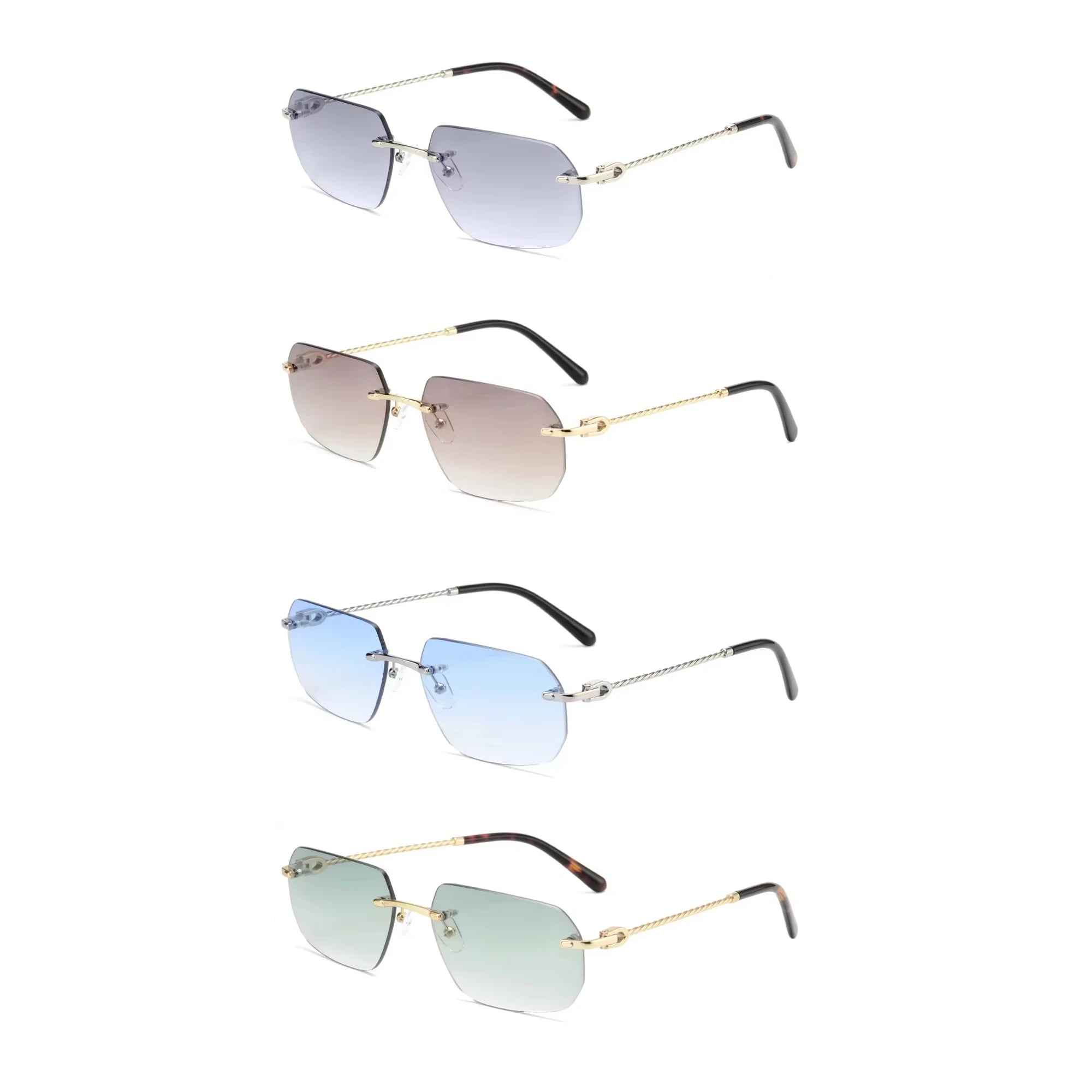 High Quality Colored Lenses Rimless Irregular Shaped Fashion Shades Luxury Glasses Man Light Weight Rimless Sunglasses