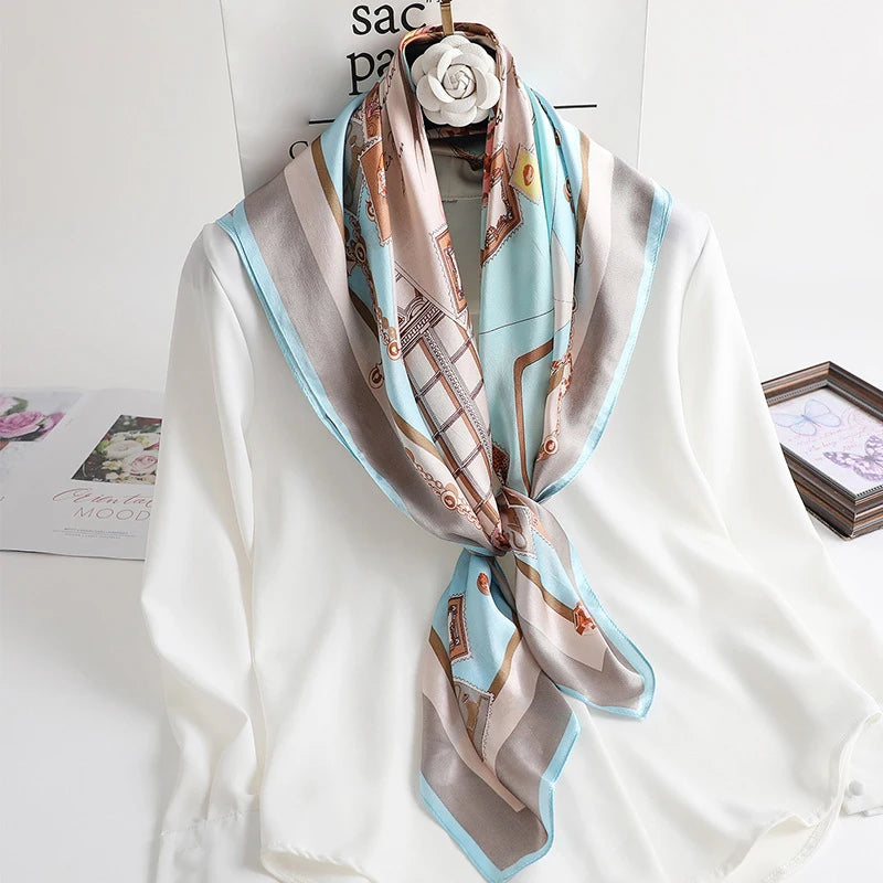 2023 Lady Hair Head Wrap 100% Mulberry Real Silk Scarf Scarves 90*90 Traditional Russian Style Square Luxury Silk Scarf