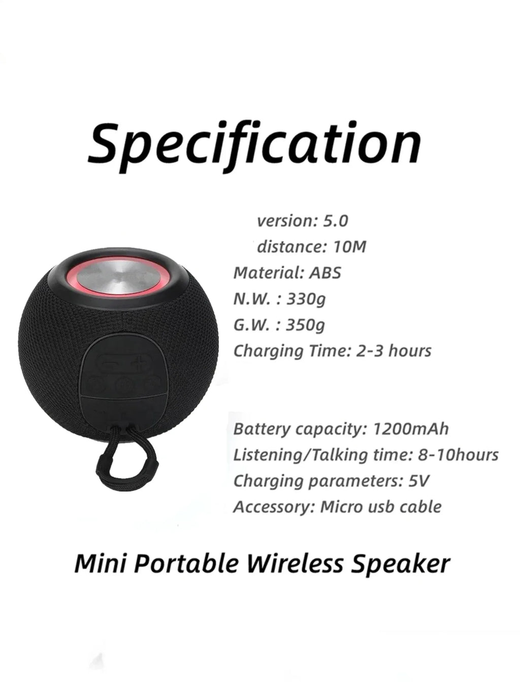 Portable Bluetooth Speaker with LED Lamp - Wireless Fabric Mini Audio My Store