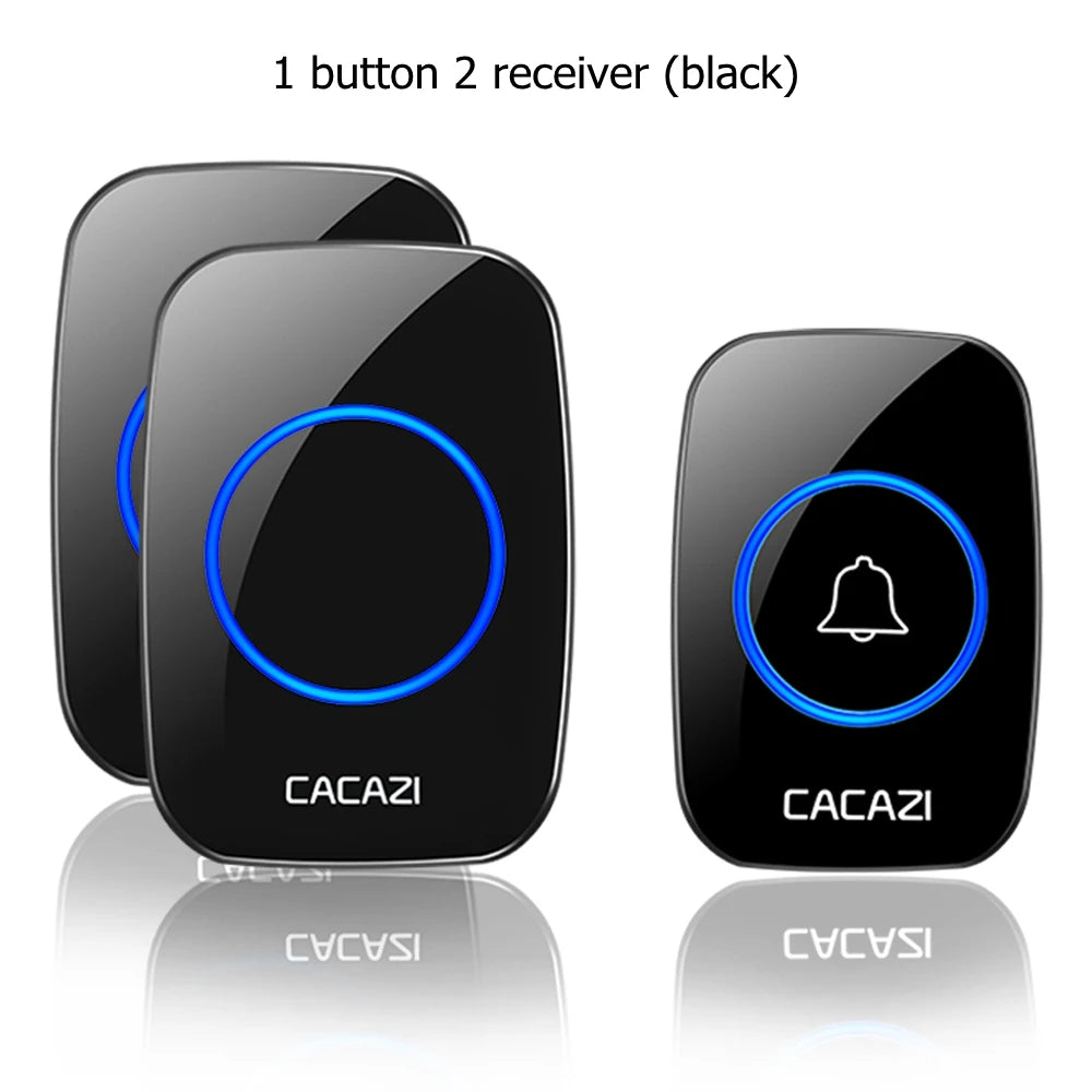 CACAZI Wireless Waterproof Doorbell 300m Range US EU UK AU Plug Home Intelligent Door Bell Chime 1 2 Button 1 2 3 Receiver
