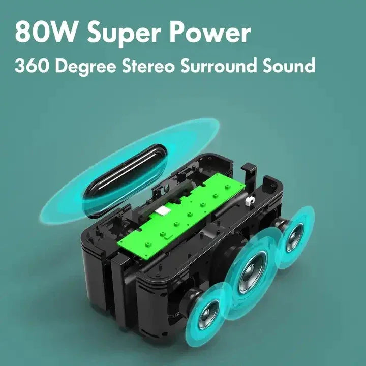 Portable Bluetooth Speaker 80W - IPX5 Waterproof 360 Sound Black My Store