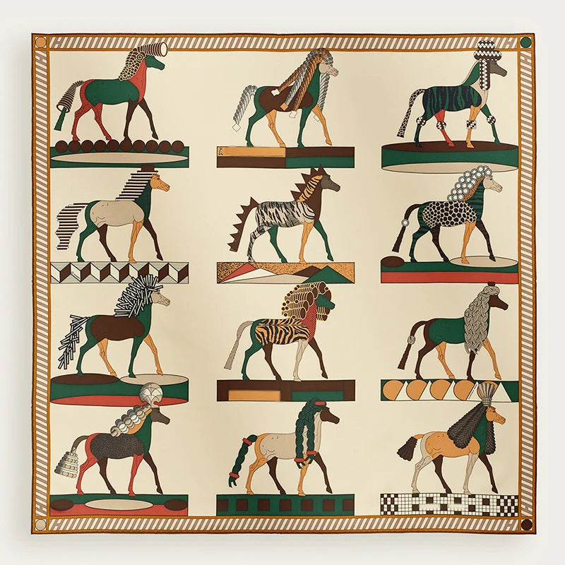Luxurious 90*90cm Square Digital Abstract Art Animal Printed Silk Scarf Gift Specially Designed for Elegant Individuals