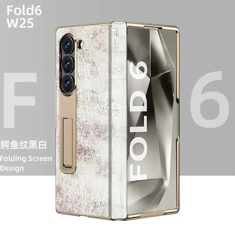 Samsung Galaxy Z Fold 6 Crocodile Leather Case with Screen Protector 3white OPP Bag Tidesmit