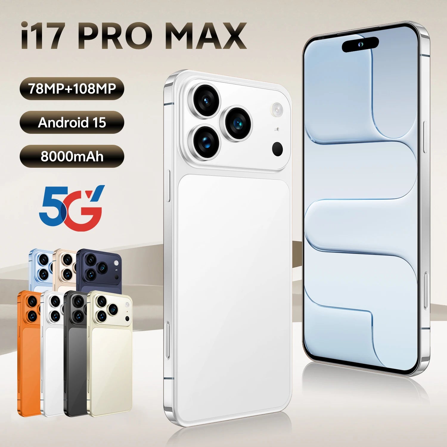 Tidesmit 5G Smartphone, 1TB Storage, 16GB RAM, 7.3 Inch AMOLED Display White 16g 1TB Tidesmit