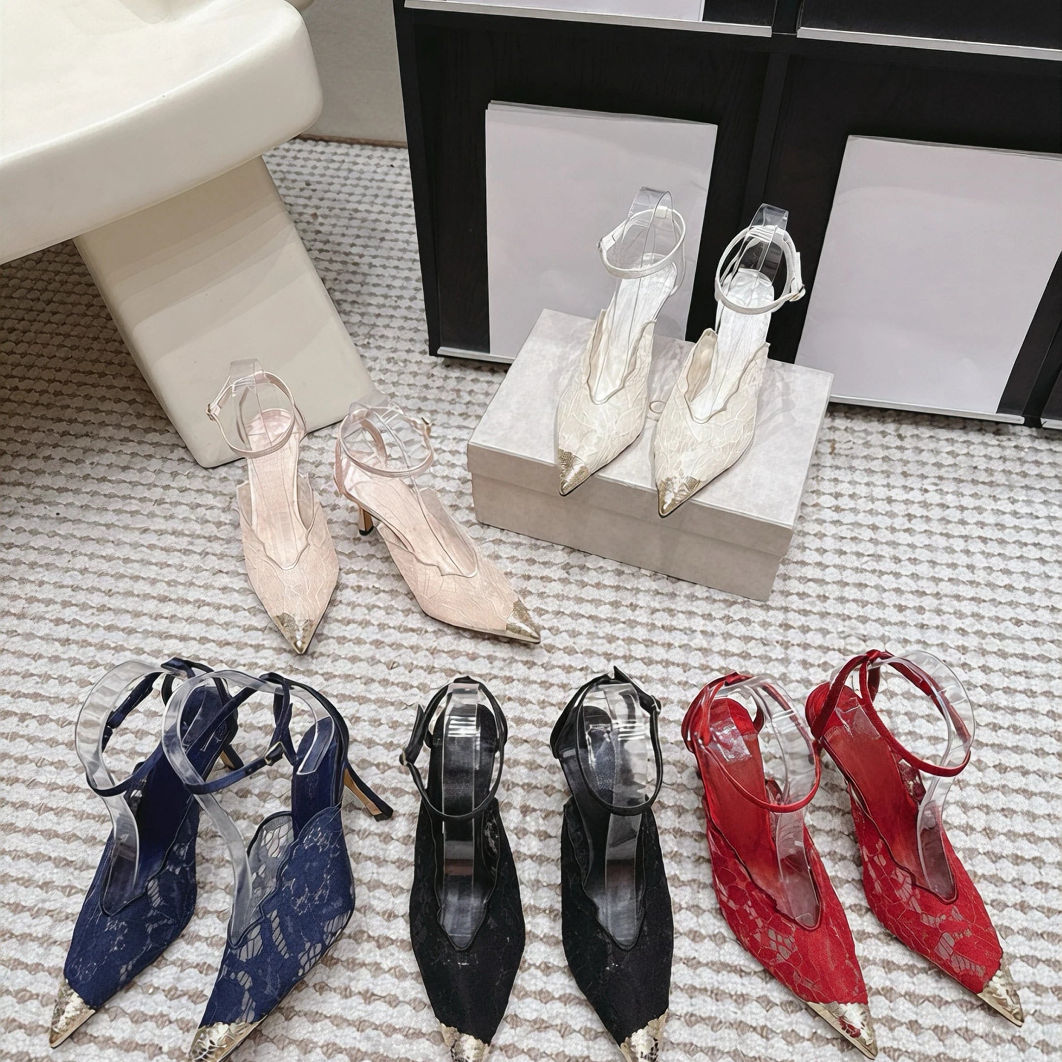 High-quality Designer Style Lace-up Pointed Toe Open-heeled 10cm Stiletto Heels Women's Ankle-length Strappy Elegant Heels