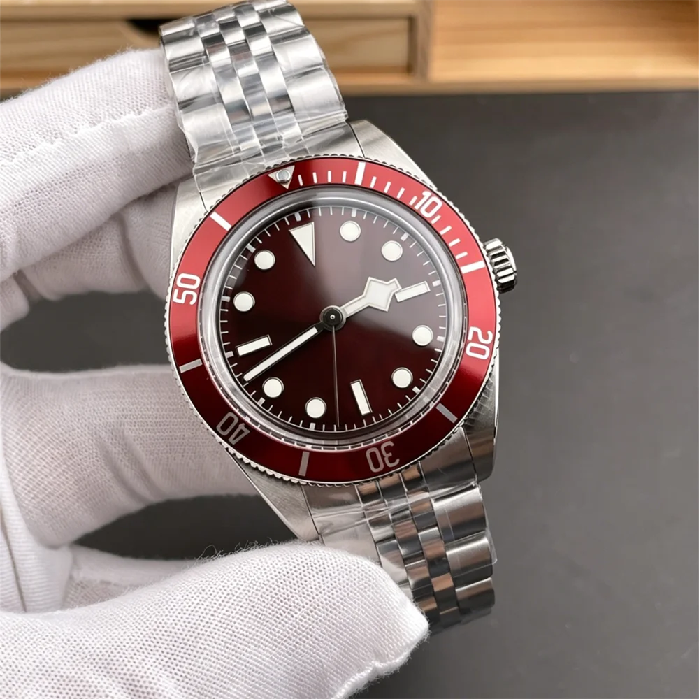 Men's Automatic Mechanical Watch Super Luminous Red Dial Red Bezel Stainless Steel Luxury Fashion Diver Watch Power Reserve