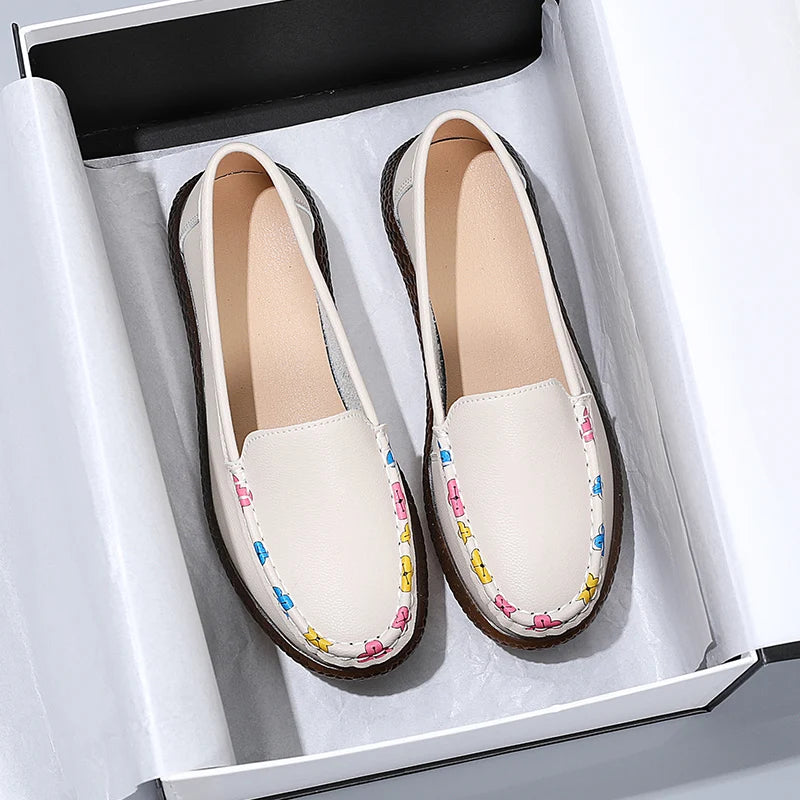 Ladies Loafers Leather Shoes Zapatos Blancos Loafers Women