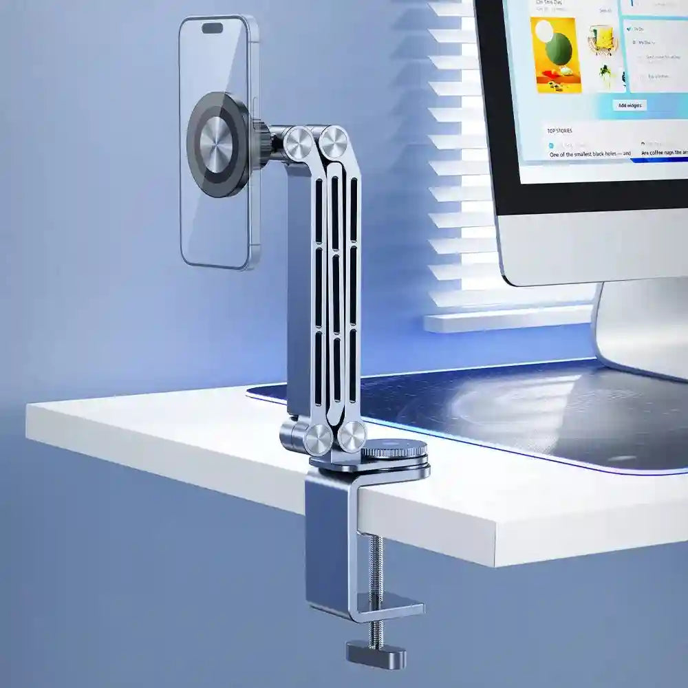 Magnetic Foldable Desk Phone Holder Aluminum Stand - Gray Tidesmit