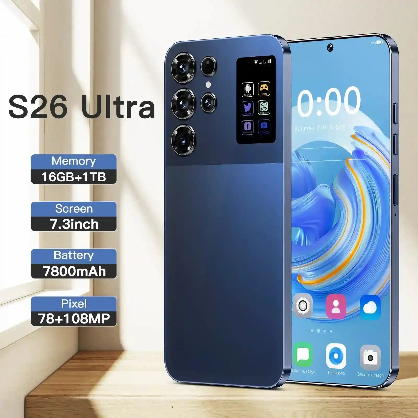 S26 Ultra 5G Smartphone, 16GB RAM, 1TB Storage, Dual SIM, Orange Tidesmit