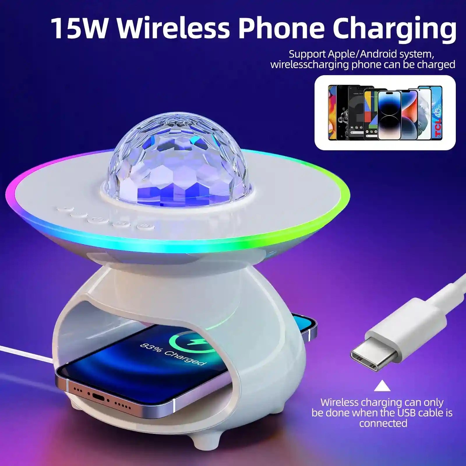 Wireless Charging Desk Lamp with Bluetooth Speaker & RGB Light Tidesmit
