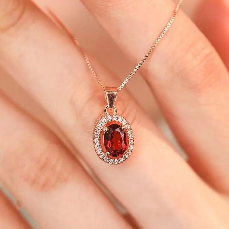 Factory Price 925 Silver 4mm*6mm Natural Garnet Pendant Necklace Jewelry for Wholesale and OEM ODM Service