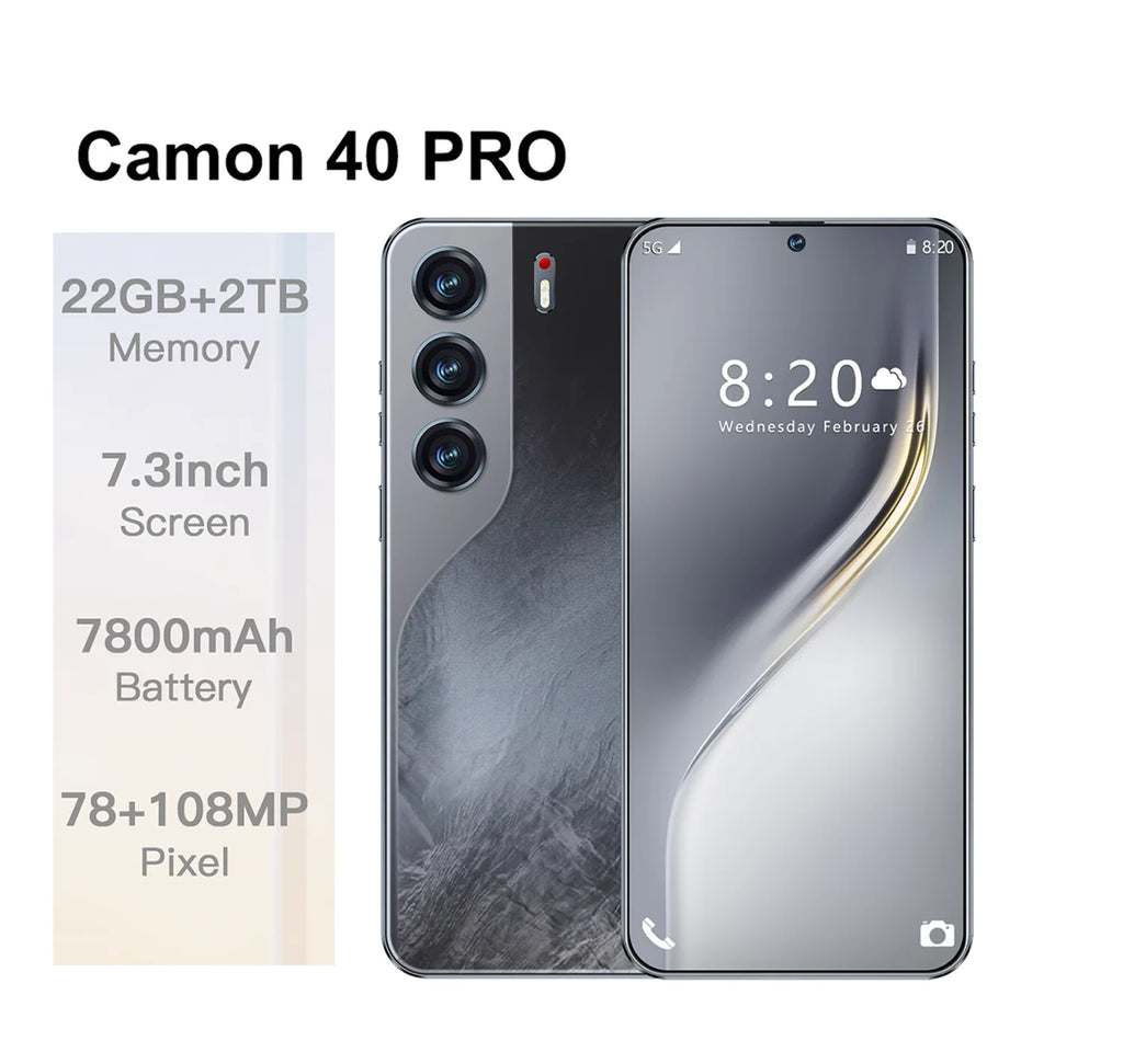 22G+2TB 2025 New 5G Smartphone Origin Camon 40 Pro Best Selling Gaming Phone  7.3 Inch Large HD Screen LTE Cellular Smartphone