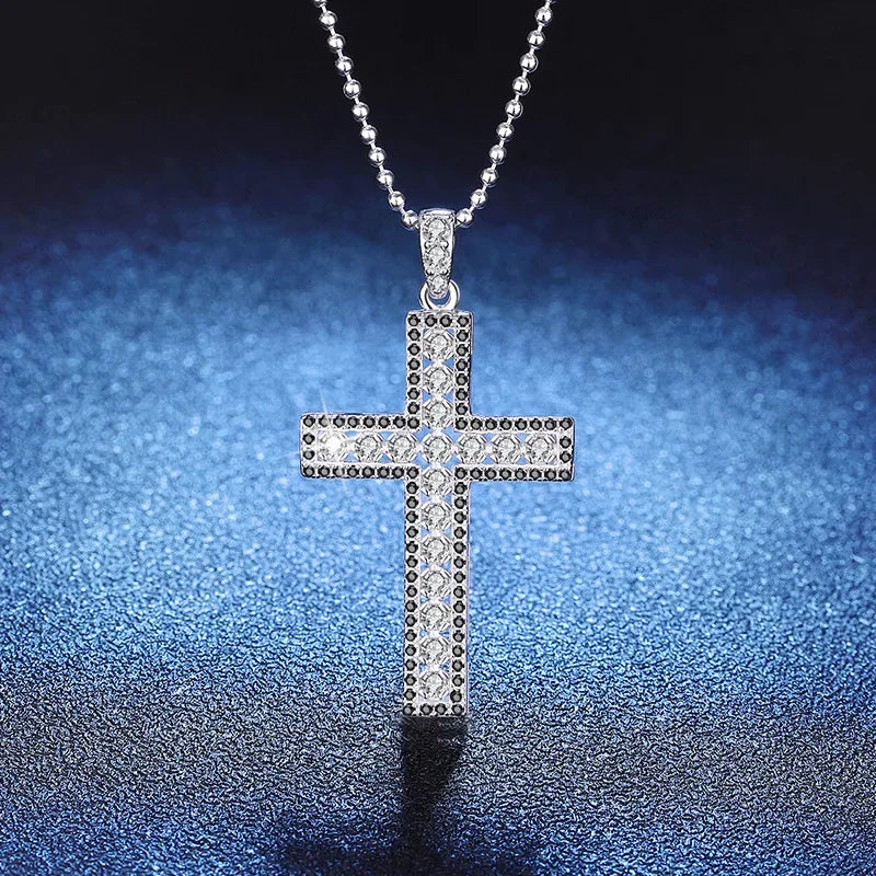 Platinum PT950 Geometric Moissanite CuteRomantic Full Cross Pendant Necklace D Color Light Luxury GRSCertified