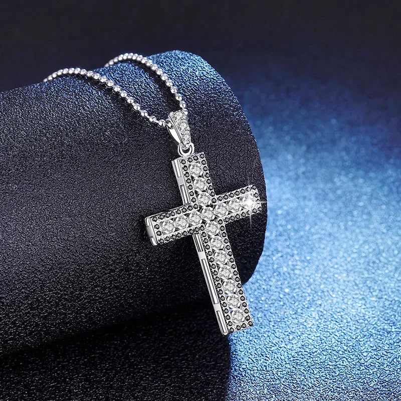 Platinum PT950 Geometric Moissanite CuteRomantic Full Cross Pendant Necklace D Color Light Luxury GRSCertified