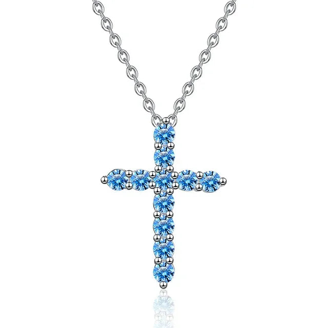 Hip Hop Full Diamond Colored Moissanite Pendant Platinum PT950 18K Gold Necklace Women's Classic Cross GRS Certified Geometric