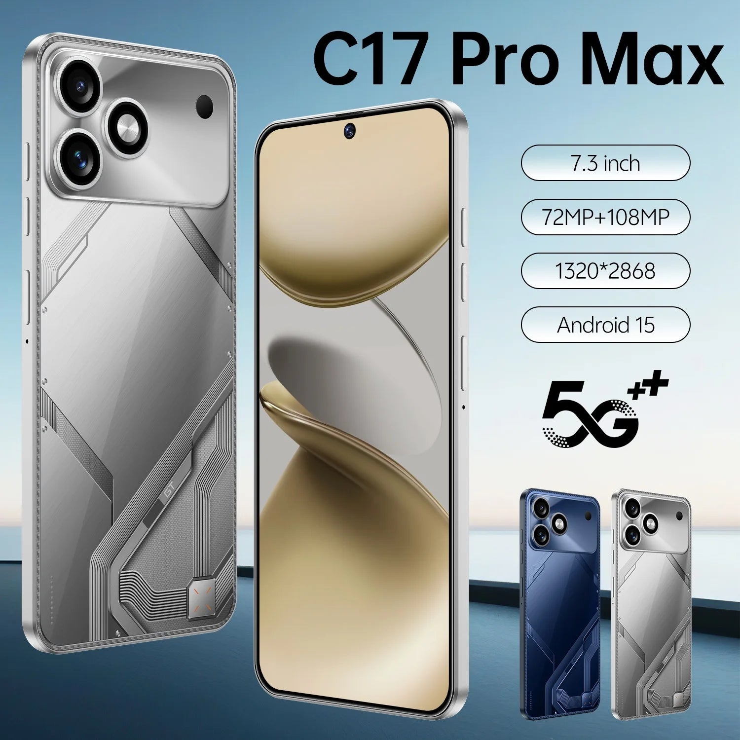 5G Smartphone 7.3-inch AMOLED 16GB RAM 1TB Unlocked Mobile Silver/Gray Tidesmit